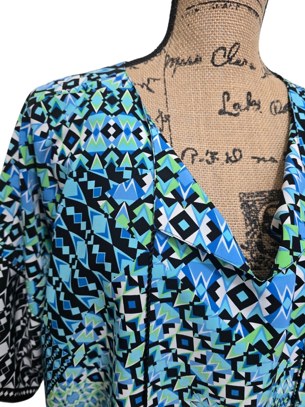 Ruby Rd Blue Geometric V-Neck - Picture 5 of 6